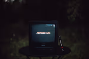 black crt tv on black table