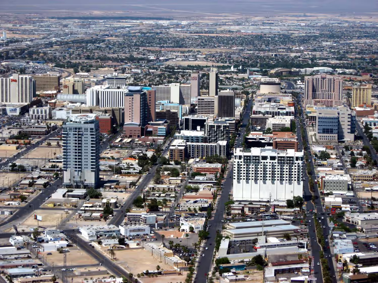 Sentrum av Las Vegas' skyline sett ovenfra