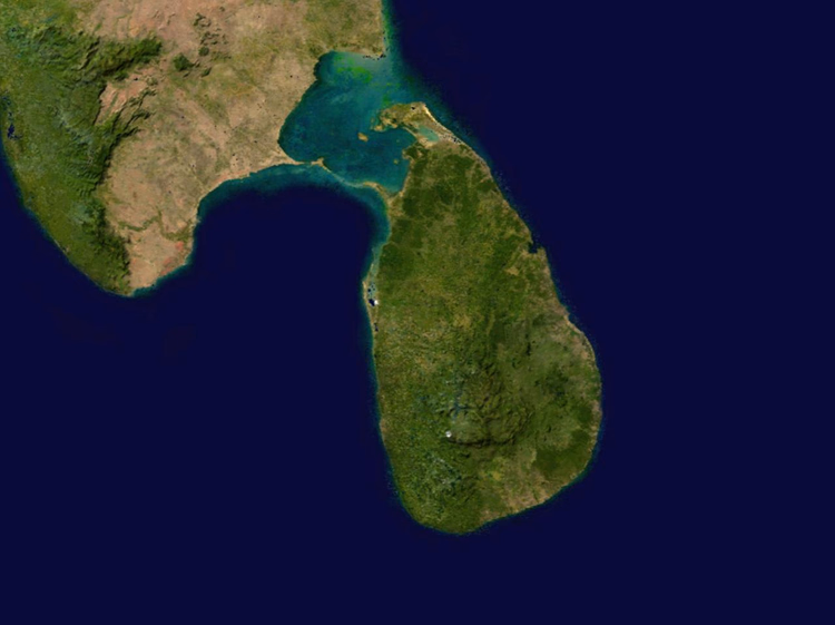 Satellitenbild der Insel Sri Lanka und des Südens von Indien