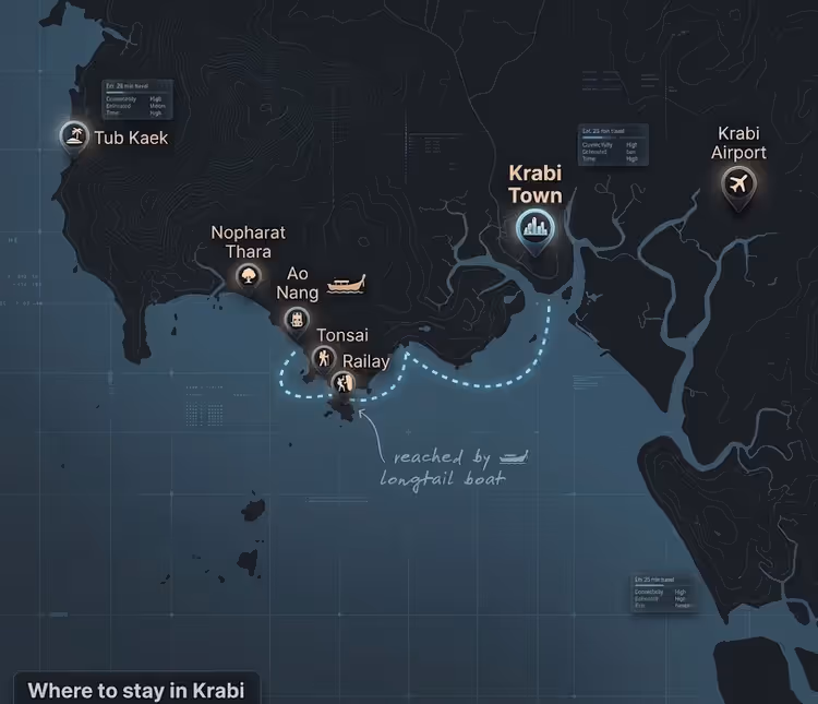 Karte der Distrikte von Krabi