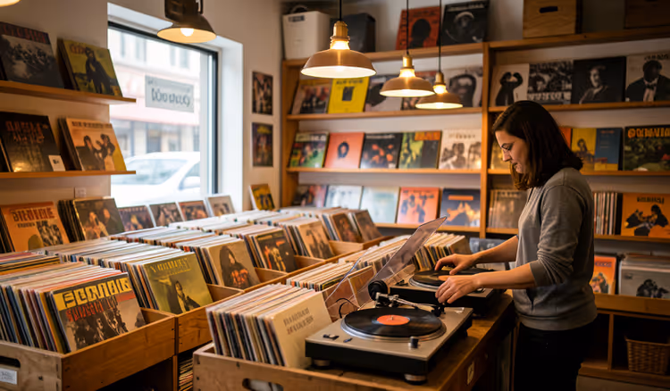 Inne i en vinylplatebutikk