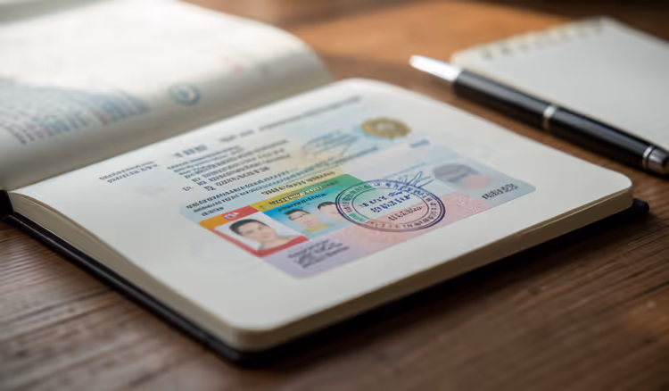 تأشيرة وختم في جواز سفر مفتوح