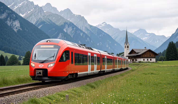 Alp çayırları arasında bölgesel tren