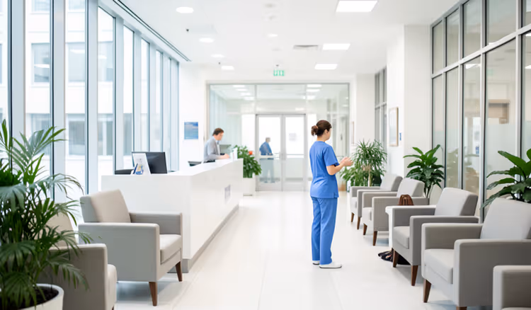 Lichte lobby van een modern ziekenhuis