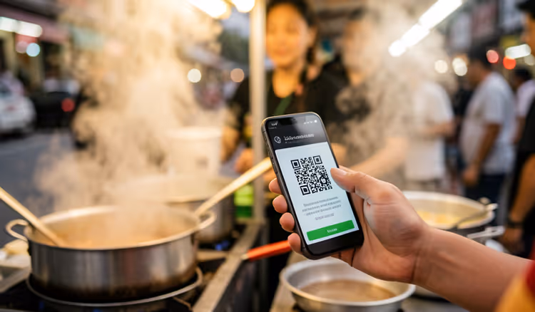 Bezahlen per Smartphone-QR-Code an einem Straßenstand
