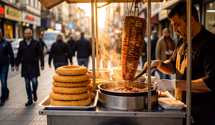 Street food: sesame bagels and doner kebab