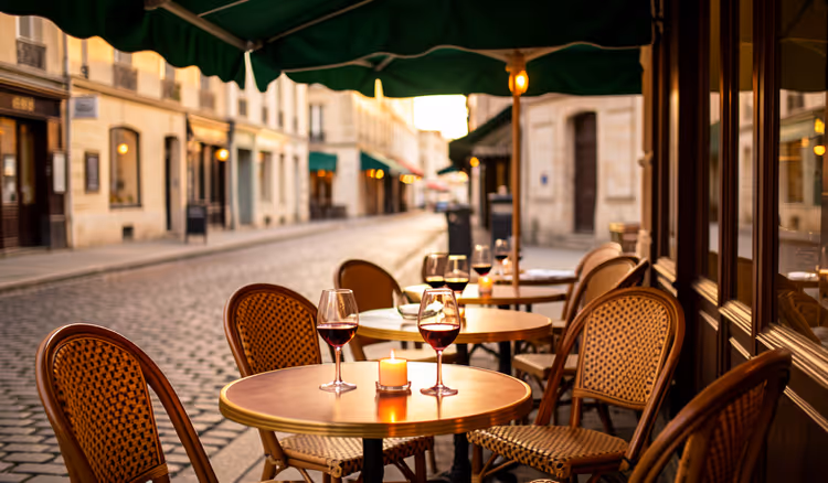 Französische Bistroterrasse am Abend