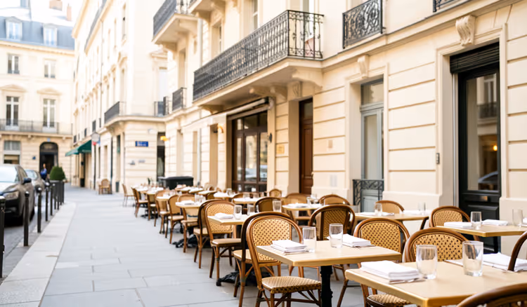 Restaurantterrasse in einer Stadtstraße