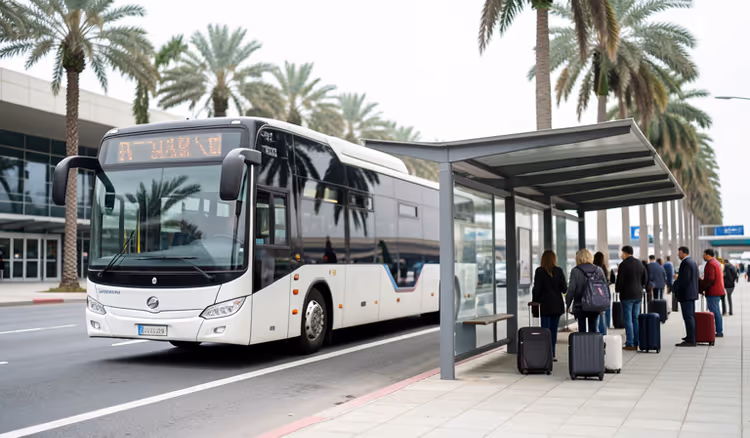 Stadtbus an einer Haltestelle nahe dem Flughafen