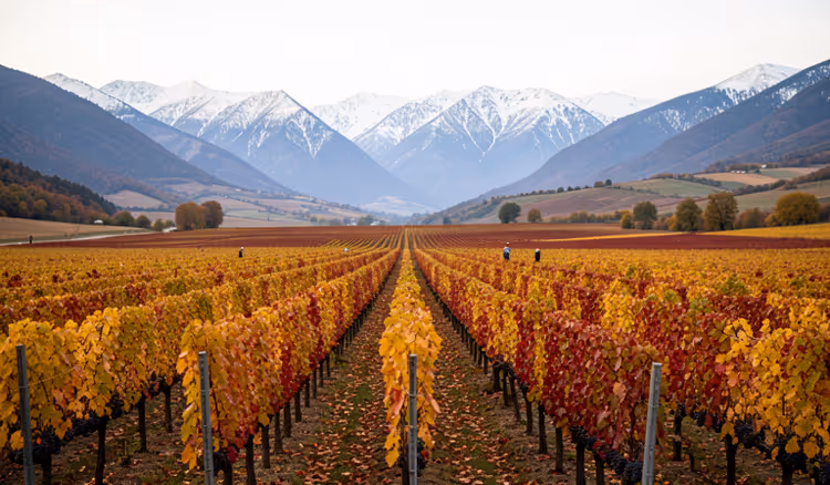 Vigneti autunnali durante la stagione della vendemmia