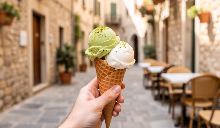 Eiswaffel in einer alten Gasse
