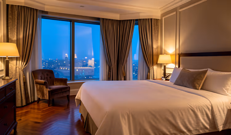 Suite de luxo espaçosa com cama king-size