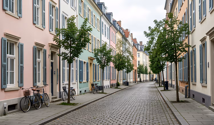 Rue tranquille avec maisons restaurées