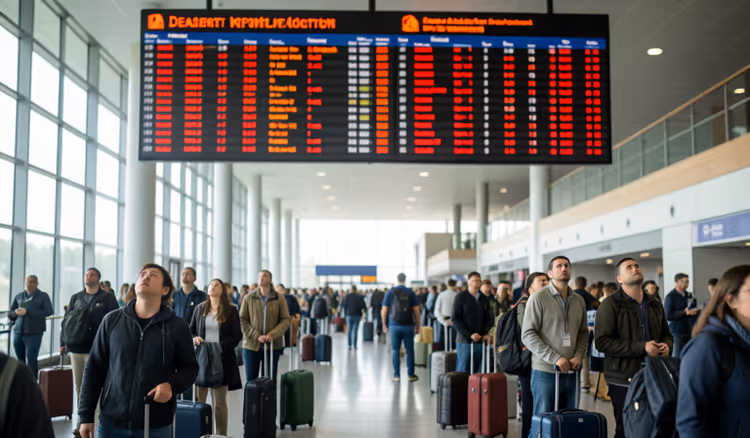 Tabellone dei voli in aeroporto con voli cancellati