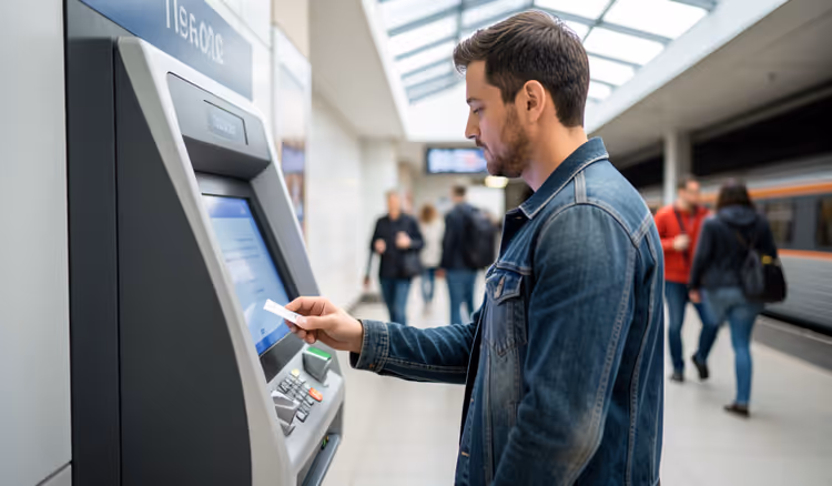Reisija ostab piletit metroo piletiautomaadist