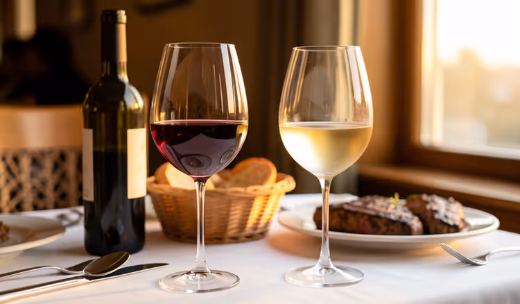 Gläser Wein auf einem Restauranttisch
