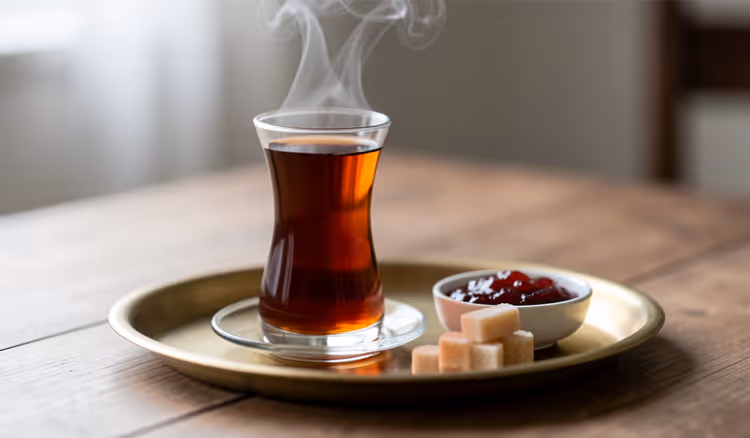 Tee im Glas mit Marmelade