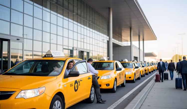 Taxi am Eingang des Flughafenterminals