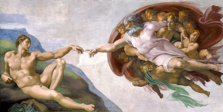 Affresco della Creazione di Adamo nella Cappella Sistina, con le mani di Adamo e di Dio che quasi si sfiorano