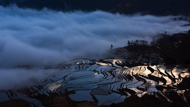 Yuanyang-Reisterrassen in Wolken, Yunnan, China