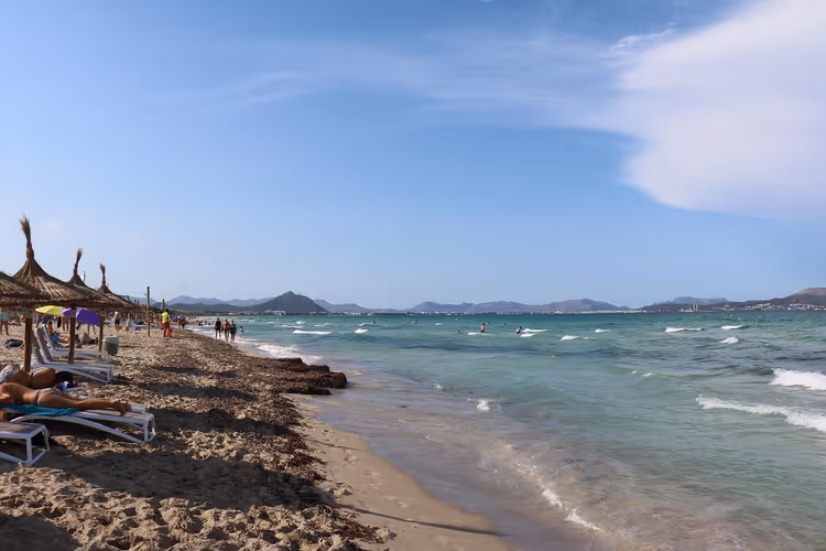 Playa de Muro strand med solsenger og parasoller