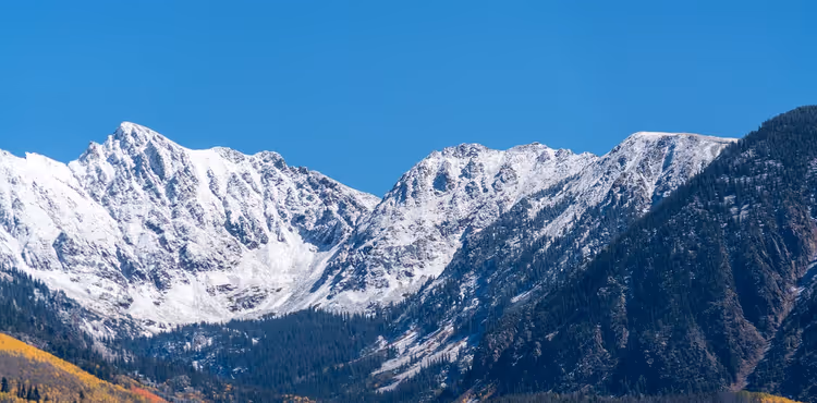 Verschneite Berge und Nadelwald