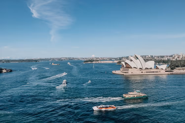 Limanın yanındaki Sydney Opera Binası