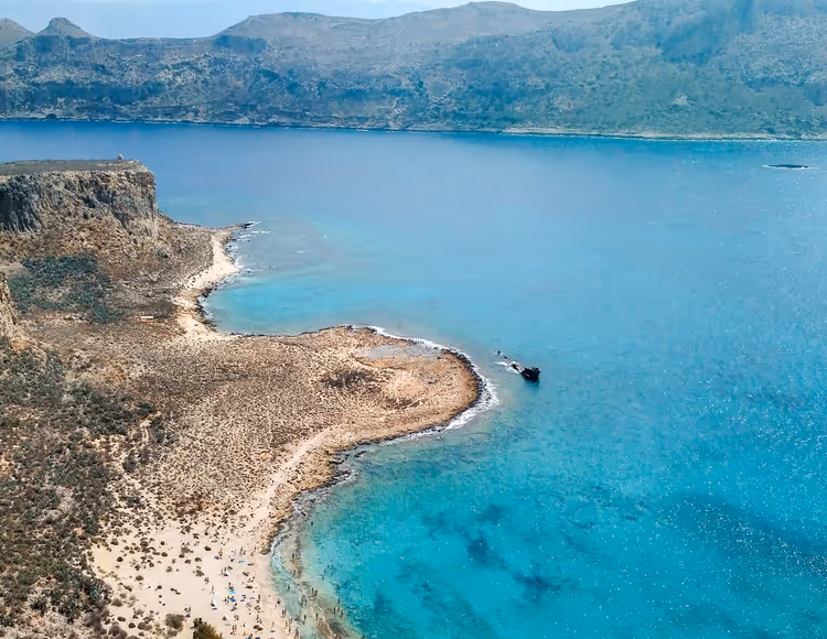 Türkisfarbene Balos-Lagune auf Kreta von oben