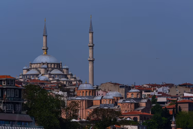 Panorama of Istanbul: mosque domes over the Bosphorus